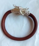 Браслет "Голова Дракона", коричневый эбонит и серебро, 10 см