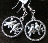 Серьги Две птицы на ветке, черненый металл, 4 см