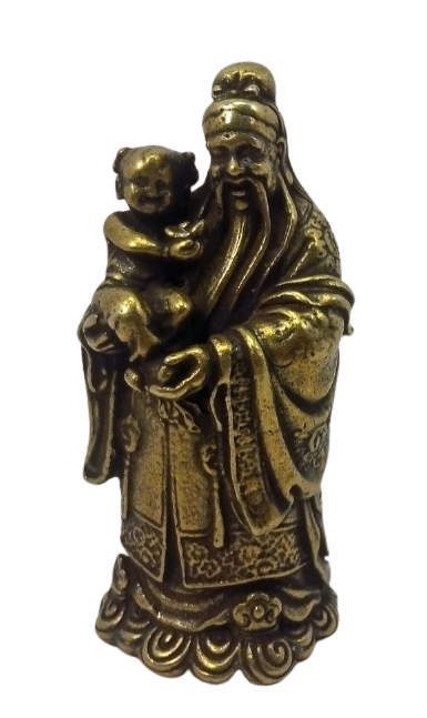 Фигурка старец Фусин с ребенком, 5 см, бронза